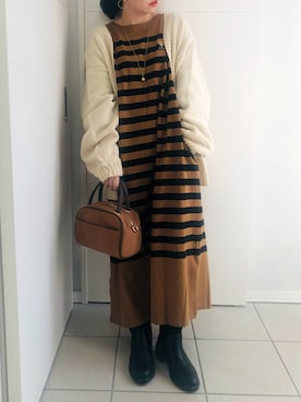 カーディガン ボレロを使った ボーダーワンピース の人気ファッションコーディネート Wear