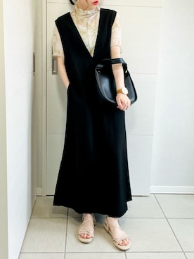 「ANGIE（アンジー）のリネンタッチVネックワンピース（ワンピース）」を使った、❁⃘asa❁⃘さん（レディース・150cm）の夏コーディネート