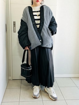「レザースカート」｜「アイテム（ノーカラージャケット）」を使った、❁⃘asa❁⃘さん（レディース・150cm）の冬コーディネート