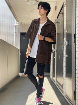 「ADRER（アドラー）の【ADRER】サイドジップレイヤードタンク（タンクトップ）」を使った、𝓡𝓮𝓲さん（メンズ・180cm）の夏コーディネート