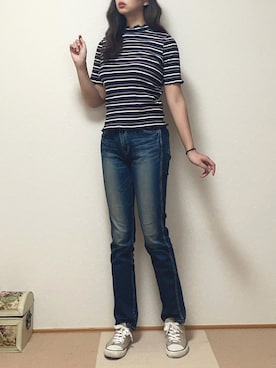 「AS KNOW AS PINKY（アズノゥアズピンキー）のアイテム（Tシャツ/カットソー、その他）」を使った、カプリコさん（レディース・170cm）の秋コーディネート