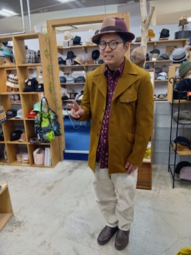 「NOL（ノル）のアイテム（ハット、ブラウン系）」を使った、あらたさん（メンズ・174cm）の春コーディネート