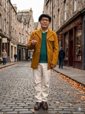 「VINTAGE（ヴィンテージ）のアイテム（ジャケット/アウター、イエロー系）」を使った、あらたさん（メンズ・174cm）の春コーディネート