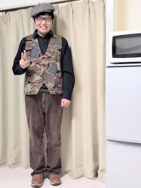 「アイテム（ハンチング/ベレー帽）」を使った、あらたさん（メンズ・174cm）の秋コーディネート