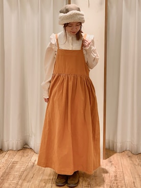 「アイテム（ジャンパースカート、オレンジ系）」を使った、はるさん（レディース・150cm）の秋コーディネート
