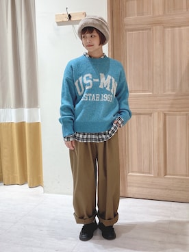 「ブルーニット」｜「アイテム（帽子）」を使った、n.aiさん（レディース・157cm）の秋コーディネート