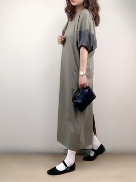 「HERENCIA（ヘレンチア）の【WEB限定商品】異素材切替え バルーンスリーブ  ボリュームスリーブ ワンピース（ワンピース）」を使った、ange⭐︎さん（レディース・165cm）の夏コーディネート