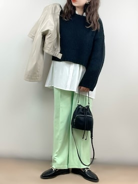 「ショート丈トップス」｜「アイテム（ステンカラーコート）」を使った、ange⭐︎さん（レディース・165cm）の冬コーディネート