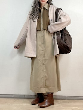 「ブラウンコーデ」｜「アイテム（ノーカラーコート）」を使った、ange⭐︎さん（レディース・165cm）の秋コーディネート