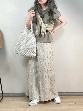 「アイテム（かごバッグ、ホワイト系）」を使った、ange⭐︎さん（レディース・165cm）の春コーディネート