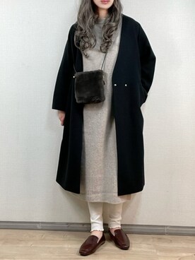 「NANO universe（ナノユニバース）のアイテム（ノーカラーコート）」を使った、ange⭐︎さん（レディース・165cm）の冬コーディネート