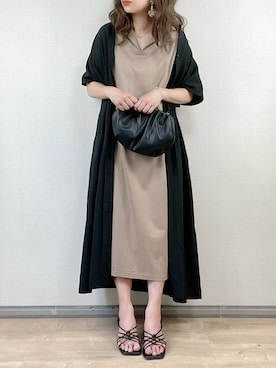 「ベージュ×ブラック」｜「アイテム（ワンピース/ドレス）」を使った、ange⭐︎さん（レディース・165cm）の夏コーディネート
