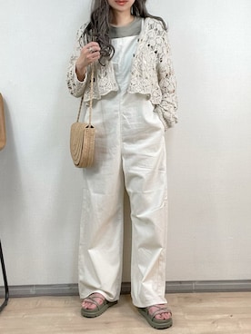 「透かし編みニット」｜「アイテム（オールインワン・サロペット）」を使った、ange⭐︎さん（レディース・165cm）の夏コーディネート