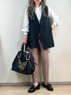 「ネコ」｜「アイテム（スラックス）」を使った、ange⭐︎さん（レディース・165cm）の秋コーディネート