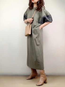 「HERENCIA（ヘレンチア）の【WEB限定商品】異素材切替え バルーンスリーブ  ボリュームスリーブ ワンピース（ワンピース）」を使った、ange⭐︎さん（レディース・165cm）の夏コーディネート
