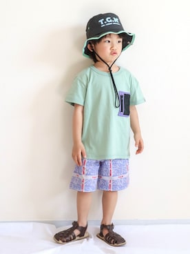 「アイテム（トップス、グリーン系）」を使った、Si・Shu・Nonさん（キッズ・100cm）の夏コーディネート