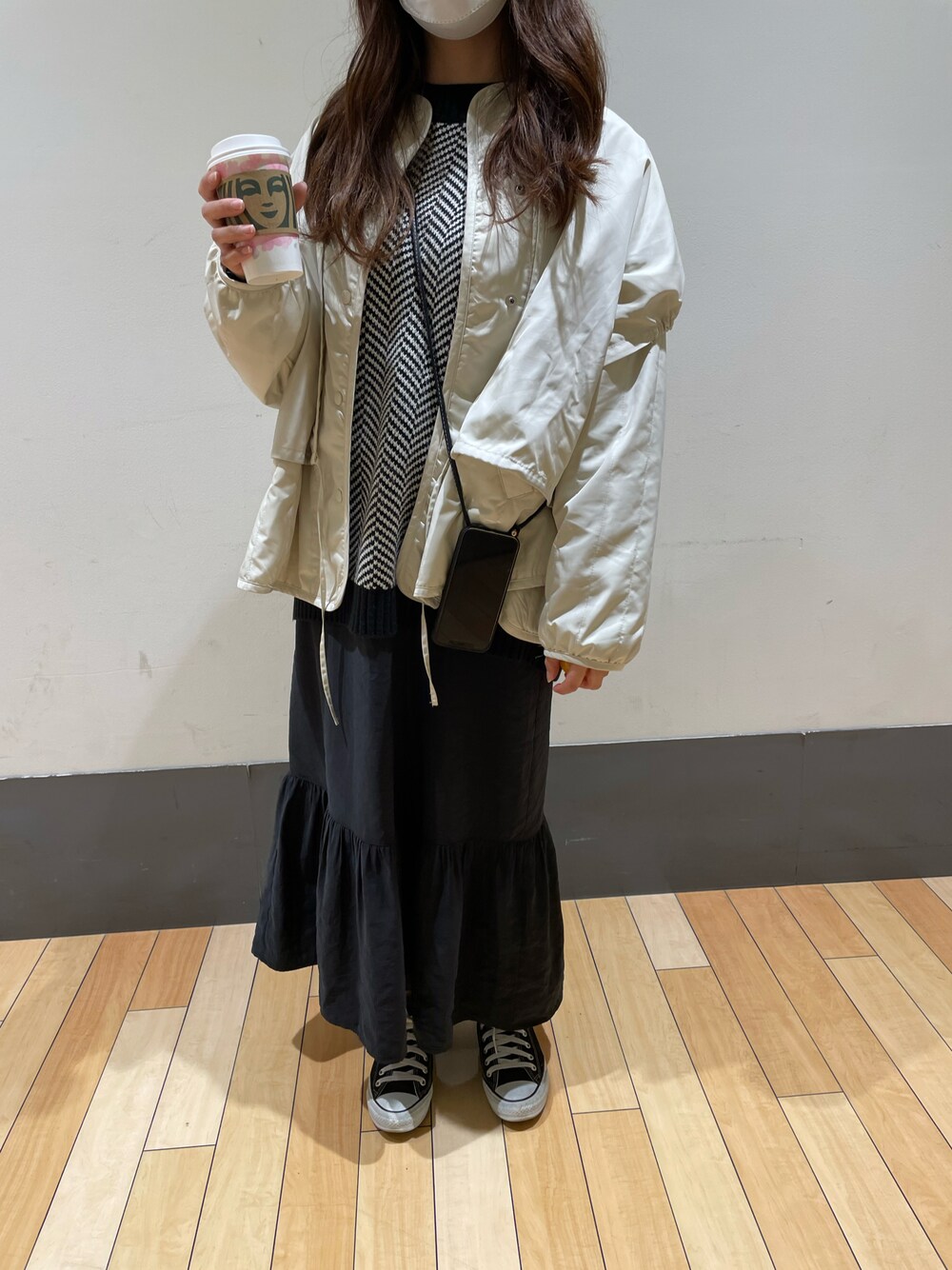 「LOWRYS FARMのニットティアードキャミ２Ｐワンピース　216064（ワンピース、ブラック系）」を使った、ayaさん（レディース・162cm）の冬コーディネートの1枚目の写真