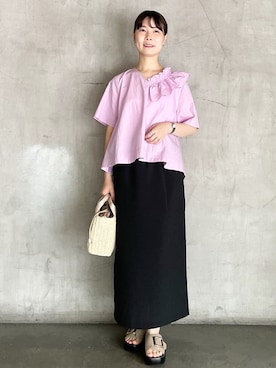「アイテム（ショルダーバッグ、ゴールド系）」を使った、tmk107さん（レディース・156cm）の夏コーディネート