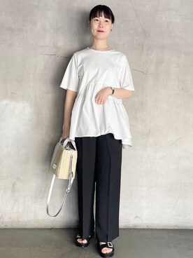 「OPAQUE.CLIP（オペークドットクリップ）の◆ペプラムドッキングカットソー【洗濯機洗い可】（Tシャツ/カットソー）」を使った、tmk107さん（レディース・156cm）の春コーディネート