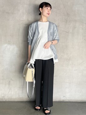 「OPAQUE.CLIP（オペークドットクリップ）の◆ペプラムドッキングカットソー【洗濯機洗い可】（Tシャツ/カットソー）」を使った、tmk107さん（レディース・156cm）の春コーディネート
