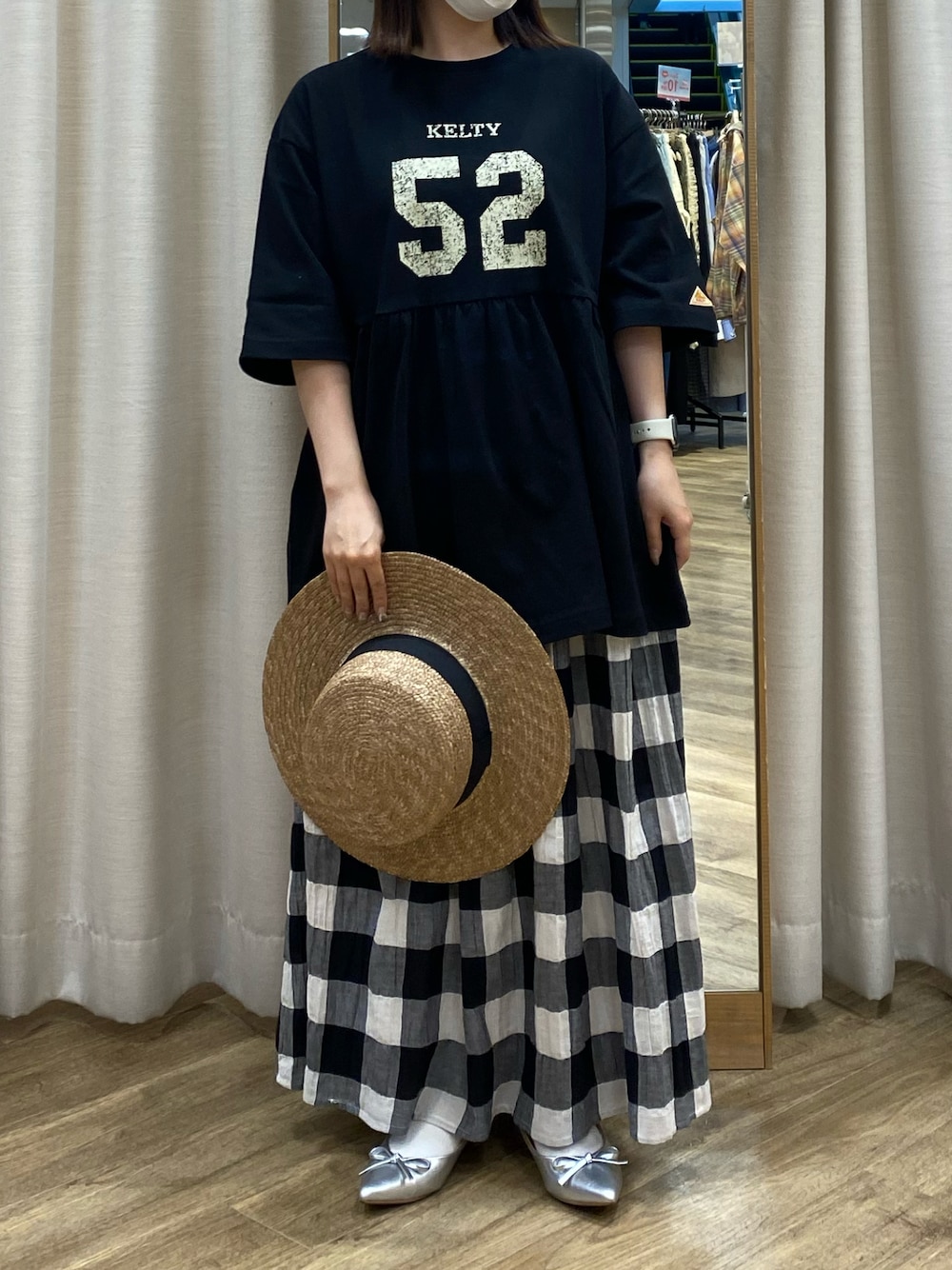 「Samansa Mos2、SM2、サマンサ モスモス(Samansa Mos2)、KELTY、低身長コーデ、低身長」｜「Samansa Mos2のリボンカンカン帽（ハット、ブラウン系）」を使った、i.さん（レディース・150cm）の春コーディネートの1枚目の写真