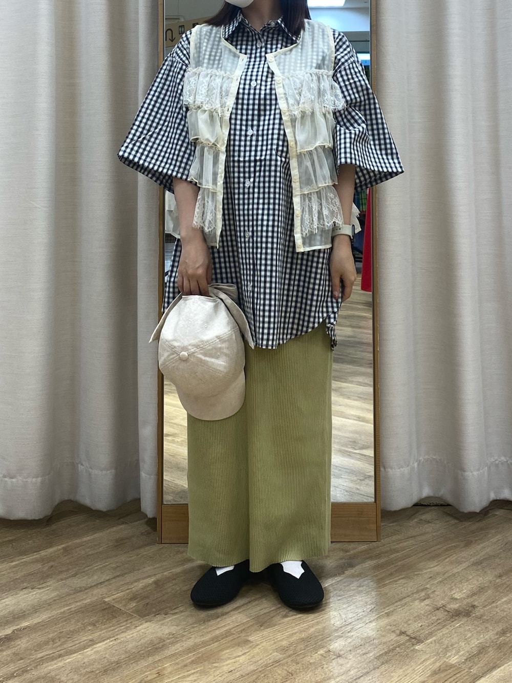 「Samansa Mos2、SM2、サマンサ モスモス(Samansa Mos2)、エスエムツー、ナチュラルガーリー、低身長コーデ、低身長」｜「Samansa Mos2の【UVカット/消臭効果】バックリボンアソートキャップ（ハット、ホワイト系）」を使った、i.さん（レディース・150cm）の夏コーディネートの1枚目の写真