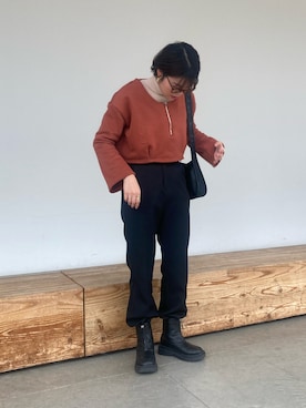 「LOWRYS FARM（ローリーズファーム）のセンタープレスカラーフレアパンツ　870189（その他パンツ）」を使った、amiruさん（レディース・160cm）の春コーディネート