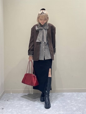 「LOWRYS FARM（ローリーズファーム）のビックボウタイチェックシャツ  573050（シャツ/ブラウス）」を使った、yuicoさん（レディース・157cm）の秋コーディネート