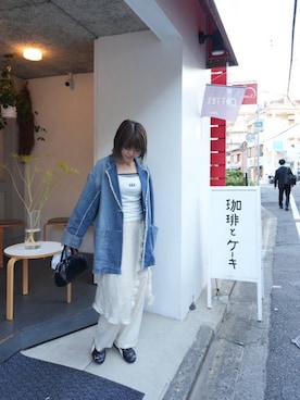 「LOWRYS FARM（ローリーズファーム）のレイヤードスカパン 671658（その他パンツ、ホワイト系）」を使った、yuicoさん（レディース・157cm）の春コーディネート