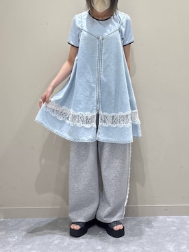 「LOWRYS FARM（ローリーズファーム）のカットイージーコクーンパンツ　292362（スウェットパンツ、グレー系）」を使った、yuicoさん（レディース・157cm）の春コーディネート