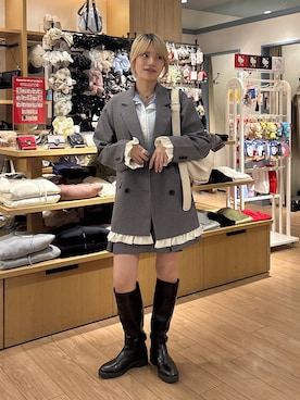 「LOWRYS FARM（ローリーズファーム）のＵＳＥＦＵＬヘンリープルオーバーＬＳ 638390（Tシャツ/カットソー、ホワイト系）」を使った、yuicoさん（レディース・157cm）の秋コーディネート