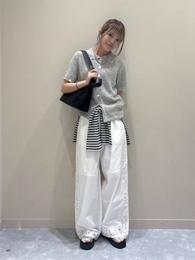 「LOWRYS FARM（ローリーズファーム）のカンドウフィットバンドサンダル 637892（サンダル、シルバー系）」を使った、yuicoさん（レディース・157cm）の春コーディネート