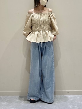 「LOWRYS FARM（ローリーズファーム）のスタイルＵＰクロスカップキャミ　100757（Tシャツ/カットソー、ホワイト系）」を使った、yuicoさん（レディース・157cm）の夏コーディネート