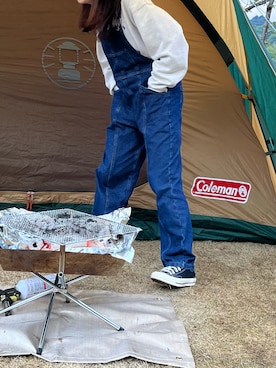 「キャンプ」｜「アイテム（サロペット/オーバーオール）」を使った、ameさん（レディース・153cm）の春コーディネート