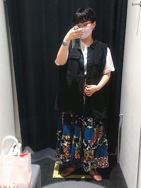 「古着女子」｜「アイテム（その他アウター）」を使った、ひむさん（レディース・159cm）の夏コーディネート