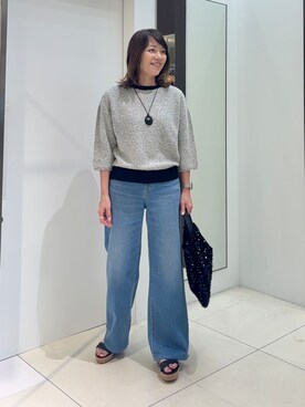 「UNTITLED（アンタイトル）の【前後2WAY】コットン混カールプルオーバー（カーディガン/ボレロ、ブラック系）」を使った、wostomoさん（レディース）の夏コーディネート