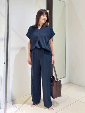 「UNTITLED（アンタイトル）の【セットアップ可/通気性/UVカット】エアリークールブラウス（シャツ/ブラウス、ブルー系）」を使った、wostomoさん（レディース）の夏コーディネート
