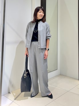 「UNTITLED（アンタイトル）の【セットアップ可/ウエストゴム】メランジツイルワイドパンツ（その他パンツ、グレー系）」を使った、wostomoさん（レディース）の秋コーディネート
