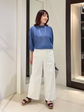「UNTITLED（アンタイトル）の【接触冷感/洗える/後ろウエストゴム】オックスワイドパンツ（その他パンツ、ホワイト系）」を使った、wostomoさん（レディース）の夏コーディネート