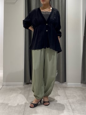 「COLLAGE GALLARDAGALANTE（コラージュガリャルダガランテ）のドロストジョグパンツ（その他パンツ、グリーン系）」を使った、noko さん（レディース・155cm）の夏コーディネート