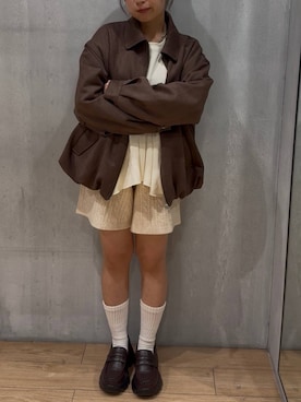 「アイテム（シュシュ）」を使った、華笑さん（レディース・152cm）の秋コーディネート