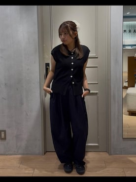 「LOWRYS FARM（ローリーズファーム）のメランジポロフレンチスリーブ　1045953（ベスト、ブラック系）」を使った、華笑さんの夏コーディネート