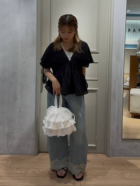 「LOWRYS FARM（ローリーズファーム）のスタイルＵＰクロスカップキャミ　100757（Tシャツ/カットソー、ホワイト系）」を使った、華笑さんの夏コーディネート