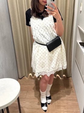 「LOWRYS FARM（ローリーズファーム）のアソートシアーTEE 638393（Tシャツ/カットソー、ブラック系）」を使った、華笑さんの夏コーディネート