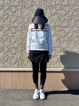 「adabat（アダバット）の2WAYワイドサンバイザー【UVカット】（ハット、ブラック系）」を使った、こまさん（レディース・165cm）の冬コーディネート