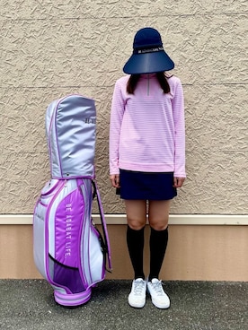 「adabat（アダバット）の2WAYワイドサンバイザー【UVカット】（ハット、ブルー系）」を使った、こまさん（レディース・165cm）の夏コーディネート