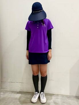 「adabat（アダバット）の2WAYワイドサンバイザー【UVカット】（ハット、ブルー系）」を使った、こまさん（レディース・165cm）の夏コーディネート