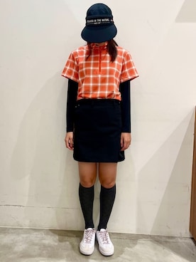 「adabat（アダバット）の２WAYブリムUVバイザー（ハット、ブラック系）」を使った、こまさん（レディース・165cm）の秋コーディネート