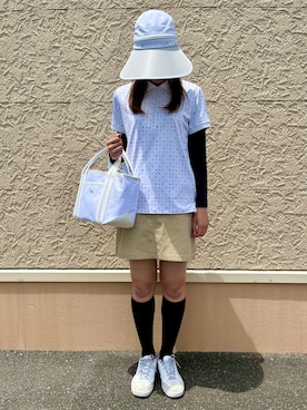 「adabat（アダバット）の2WAYワイドサンバイザー【UVカット】（ハット、ホワイト系）」を使った、こまさん（レディース・165cm）の夏コーディネート