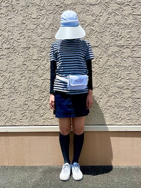 「adabat（アダバット）の2WAYワイドサンバイザー【UVカット】（ハット、ホワイト系）」を使った、こまさん（レディース・165cm）の夏コーディネート